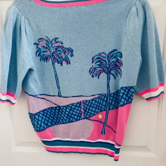 NWT Lilly Pulitzer Retro Graphic Knit Sweater Blue Perfect Match Tennis Sz S - Picture 6 of 9